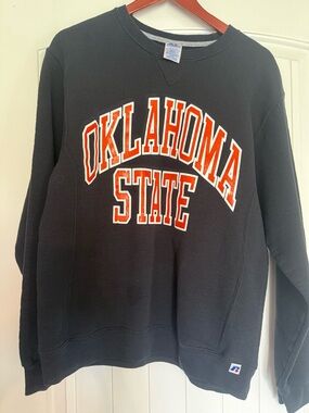 Russell Athletic Black Sweatshirt with Orange Oklahoma State Lettering